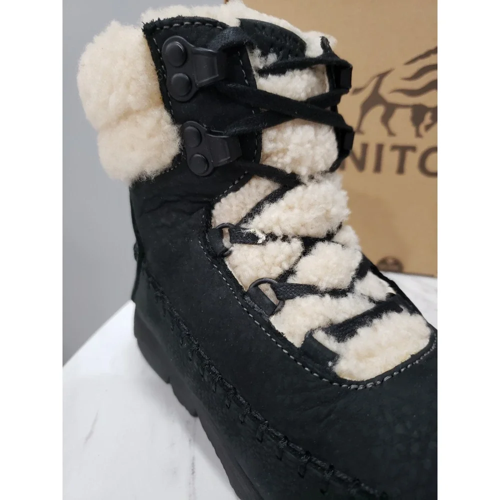 NEW SIZE 6 Manitobah Pacific Hiker Suede Lace-Up Winter Boots BLACK